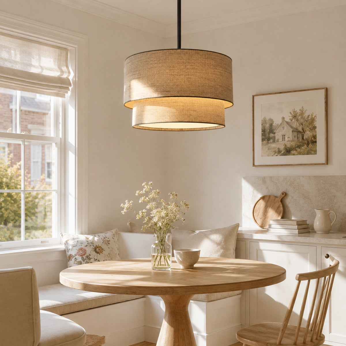 Rustic Fabric Linen Drum Pendant Light