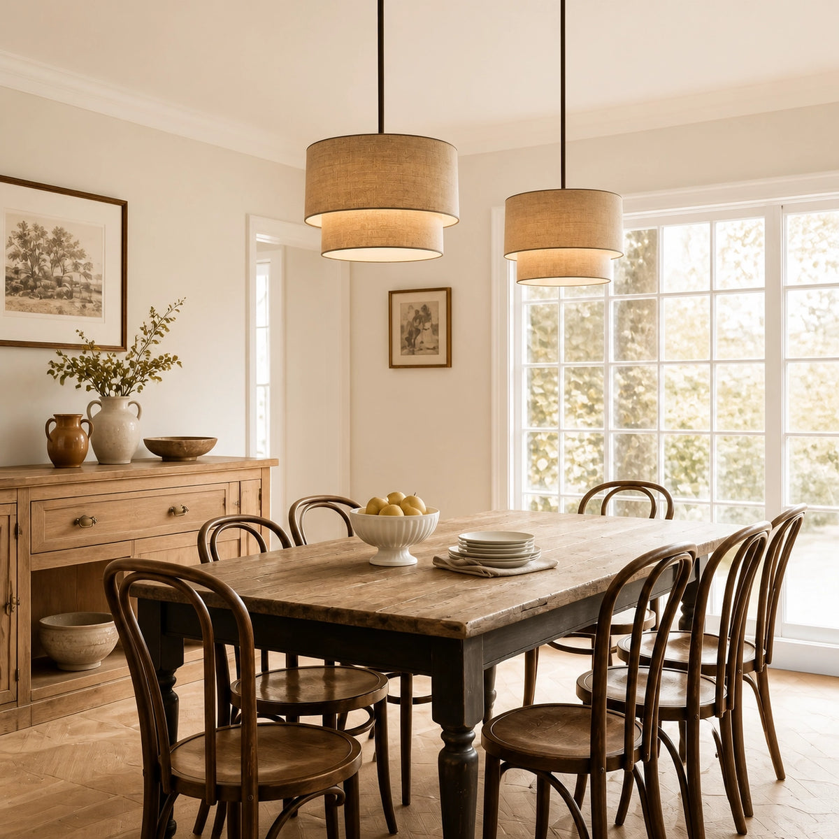 Rustic Fabric Linen Drum Pendant Light