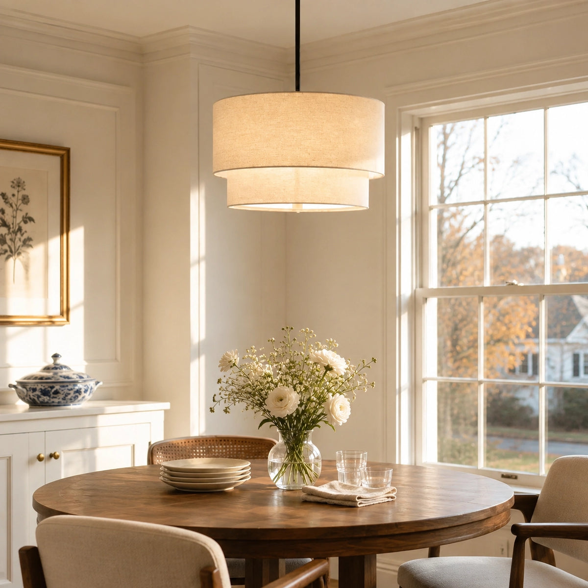 Rustic Fabric Linen Drum Pendant Light