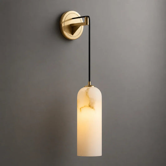 Scandinavian Alabaster & Brass Pendant Wall Light