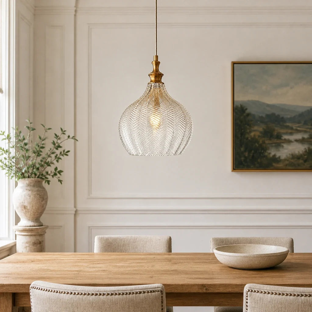 Solenne Art Deco Chevron Glass Pendant Light