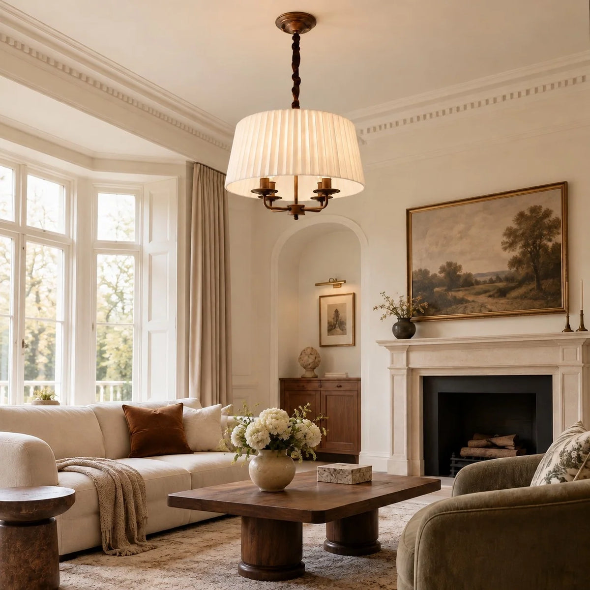 Tela White Pleated Fabric Shade Chandelier
