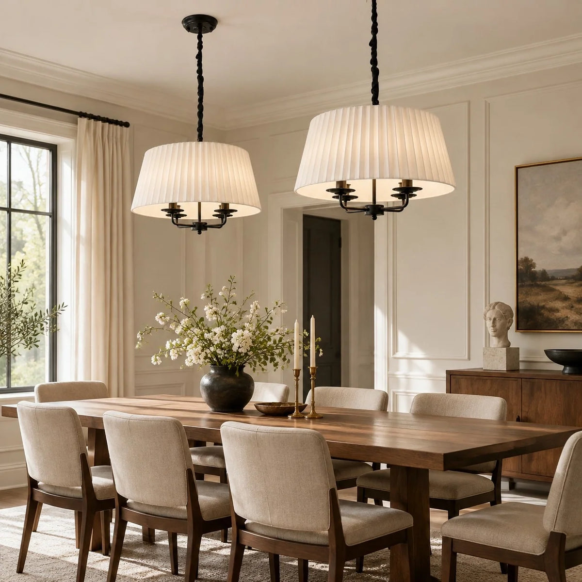 Tela White Pleated Fabric Shade Chandelier