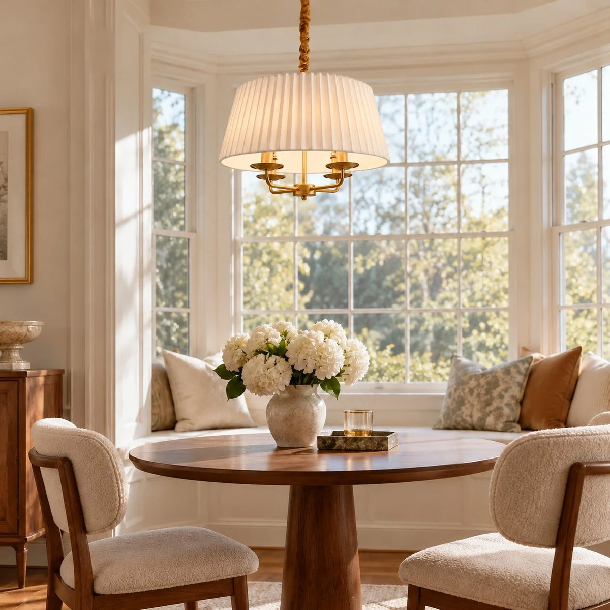 Tela White Pleated Fabric Shade Chandelier