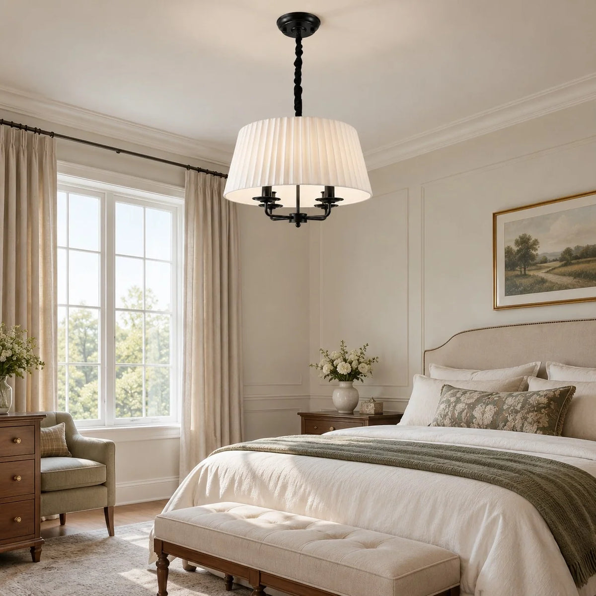 Tela White Pleated Fabric Shade Chandelier
