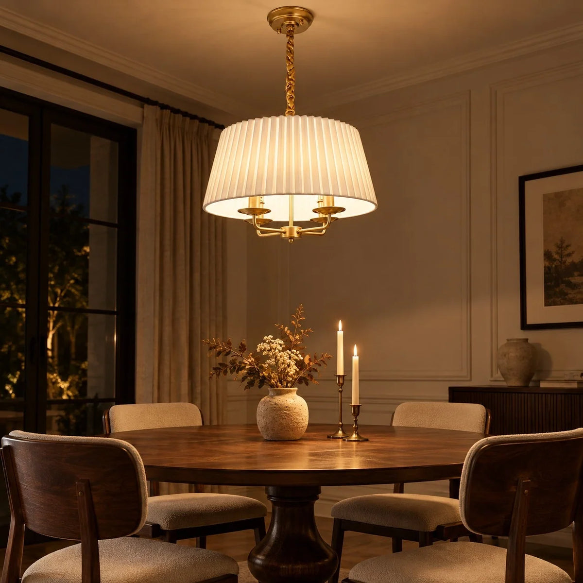 Tela White Pleated Fabric Shade Chandelier