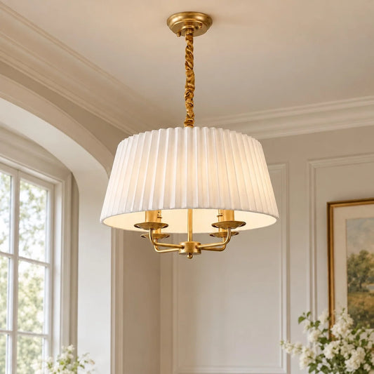 Tela White Pleated Fabric Shade Chandelier