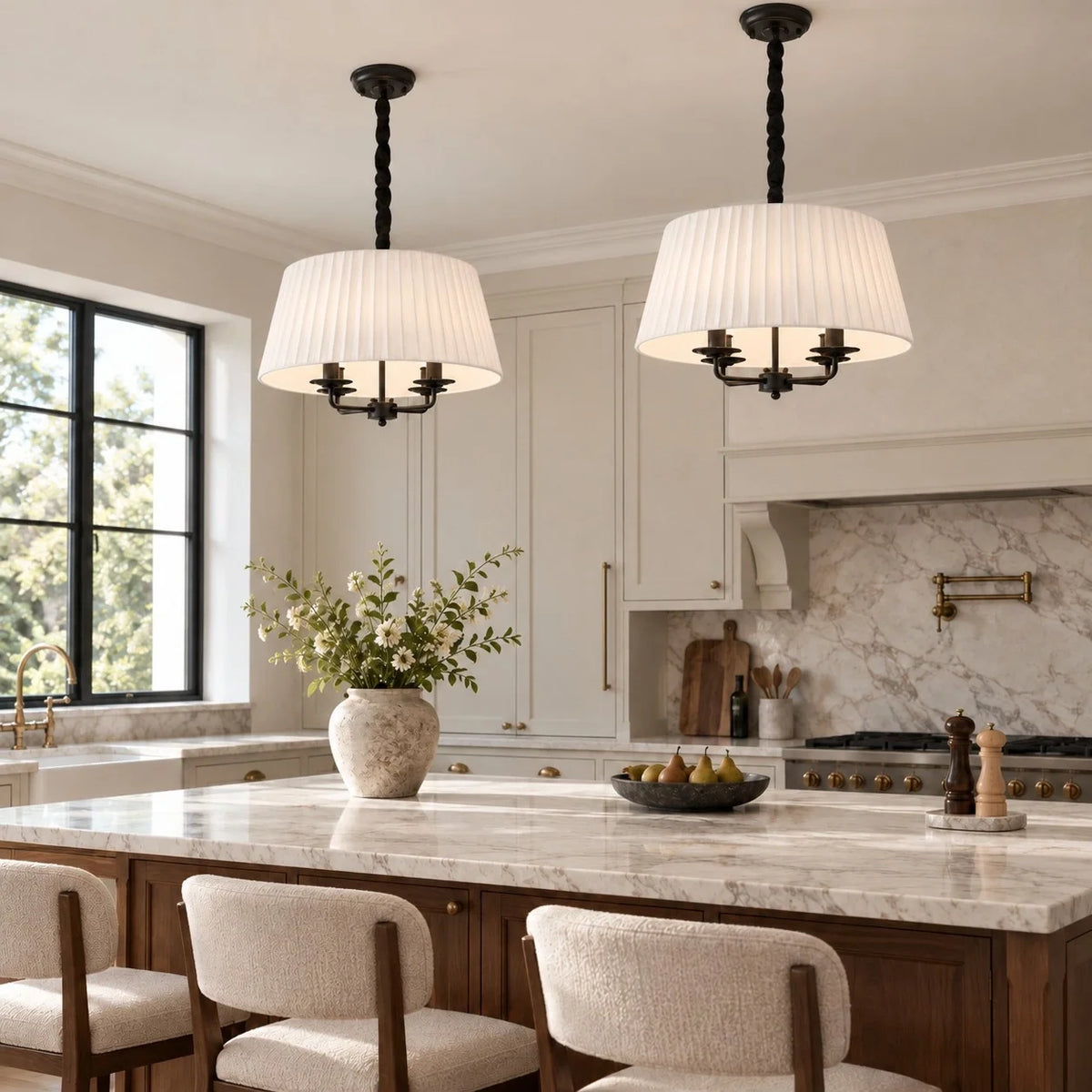 Tela White Pleated Fabric Shade Chandelier