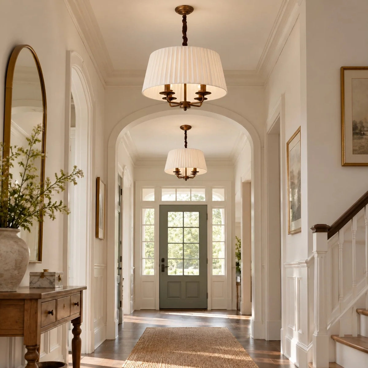 Tela White Pleated Fabric Shade Chandelier