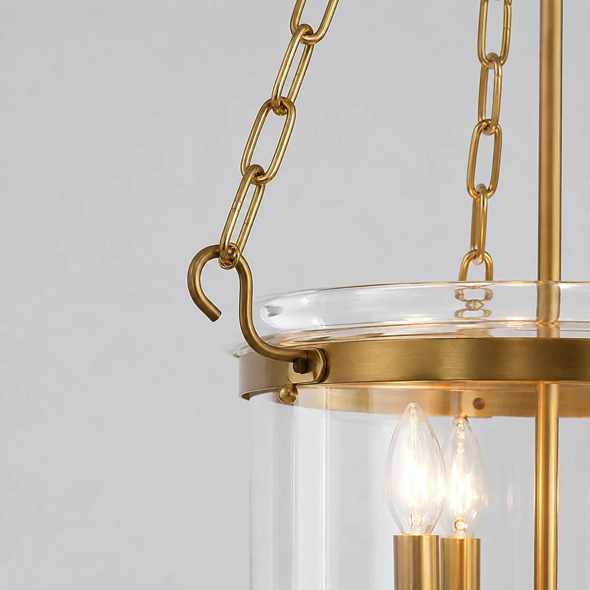 Traditional 3-Light Clear Glass Bell Jar Pendant Light in Antique Brass