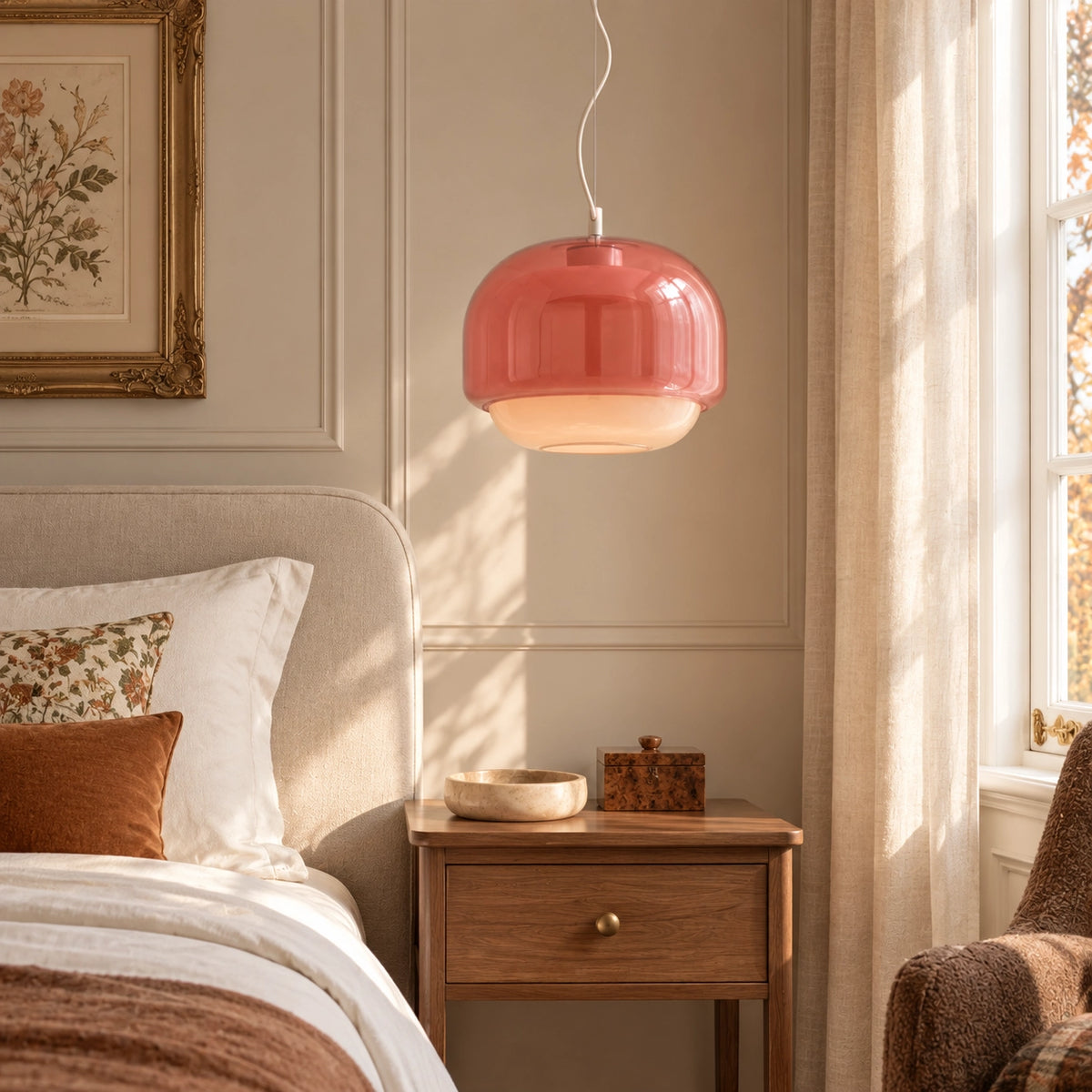 Vernon Minimalist Coloured Glass Mushroom Pendant Light