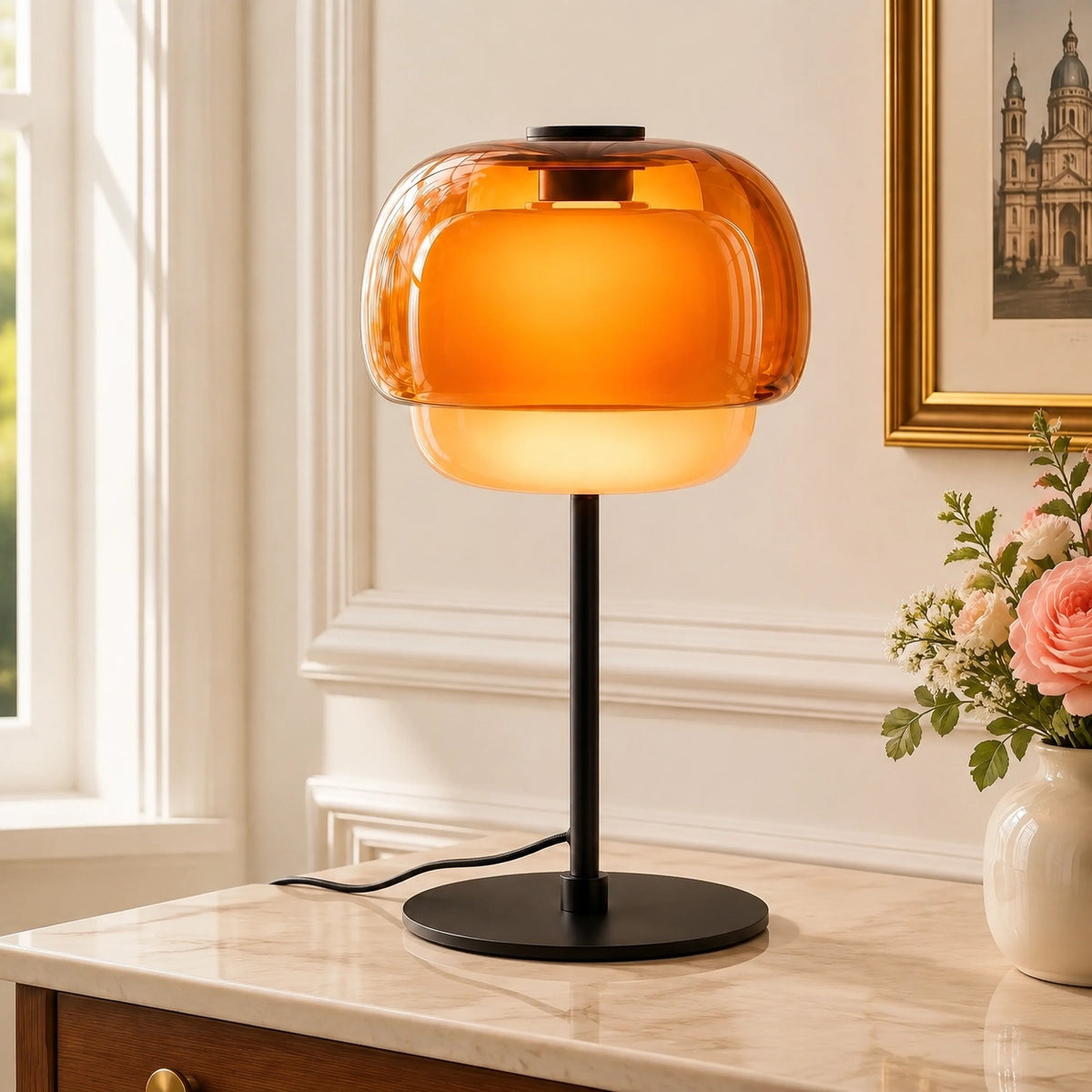 Vernon Minimalist Coloured Glass Mushroom Table Light