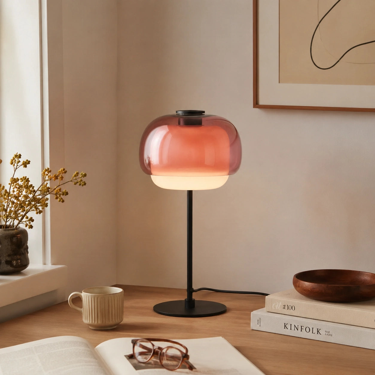 Vernon Minimalist Coloured Glass Mushroom Table Light
