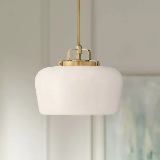 Vintage Gold and Opal White Glass Pendant Light