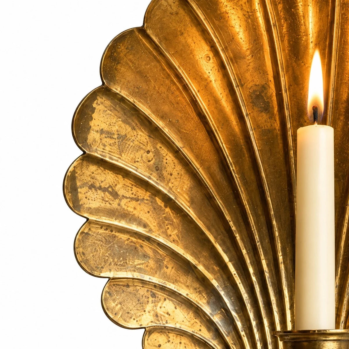 Vintage Antique Brass Shell Candlestick Lamp Base