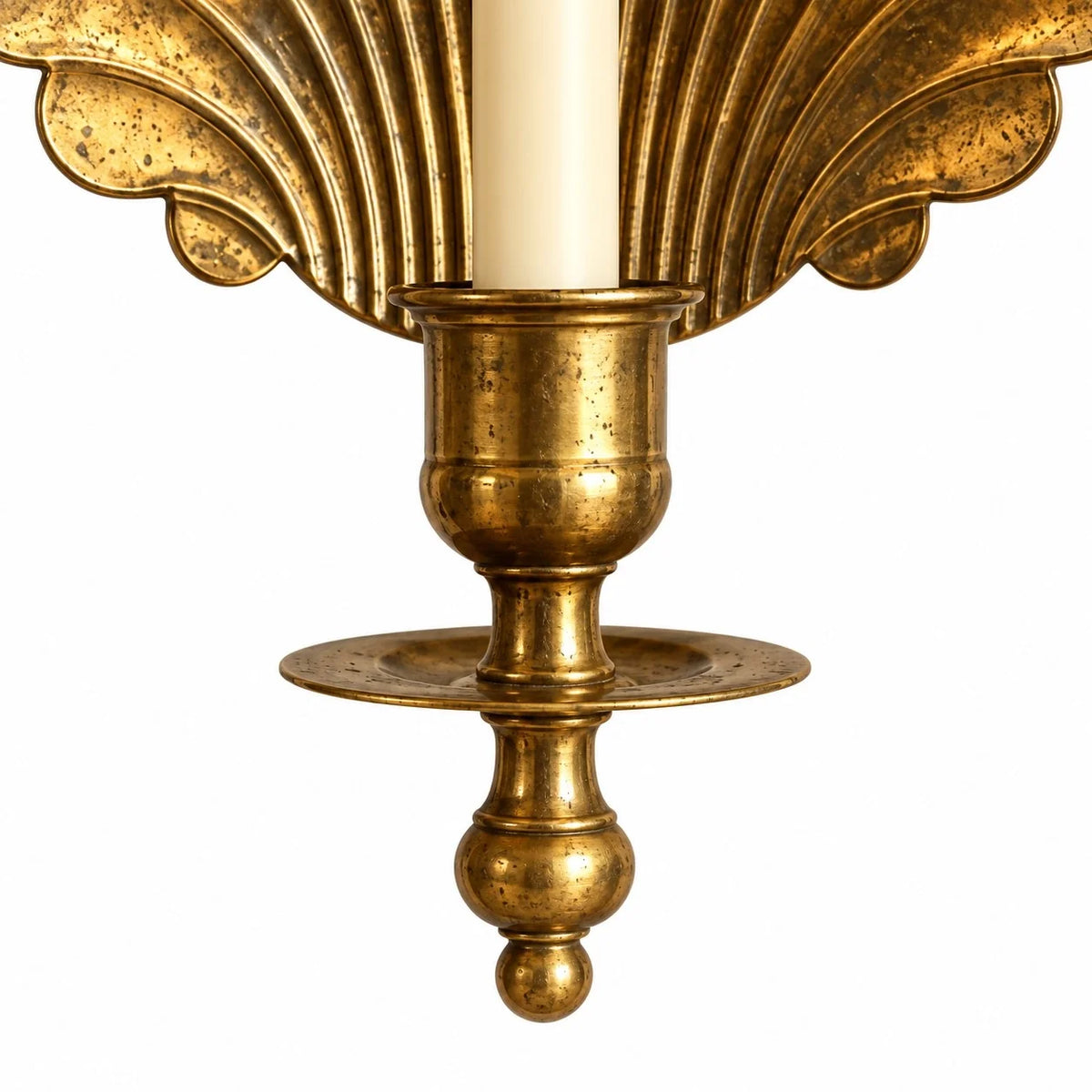 Vintage Antique Brass Shell Candlestick Lamp Base