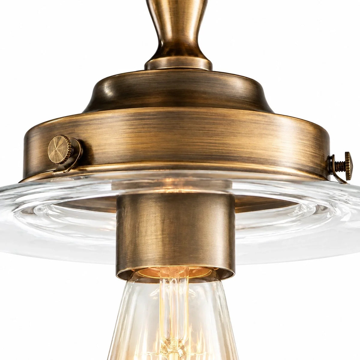 Vintage Brass Glass Schoolhouse Semi Flush Ceiling Light