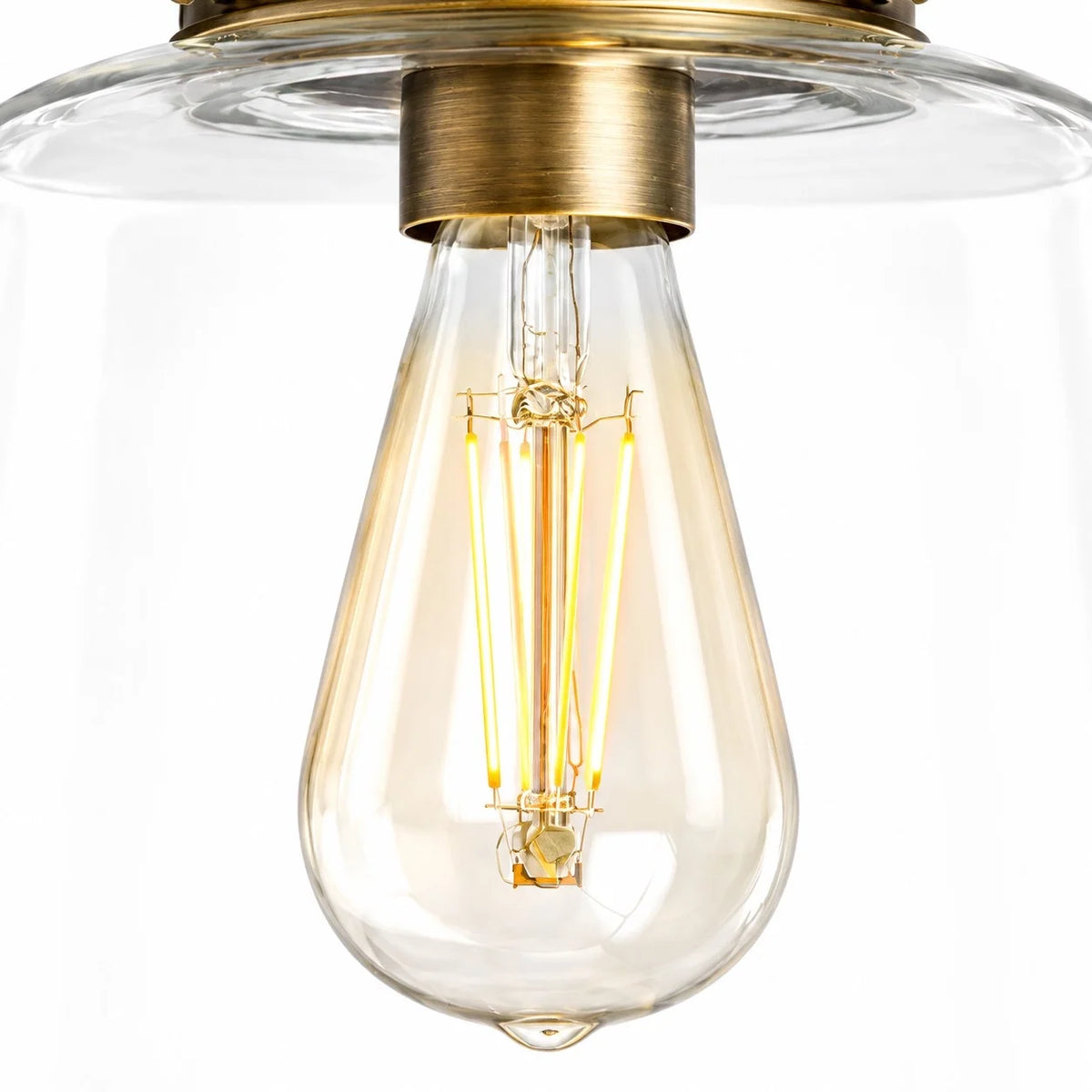 Vintage Brass Glass Schoolhouse Semi Flush Ceiling Light