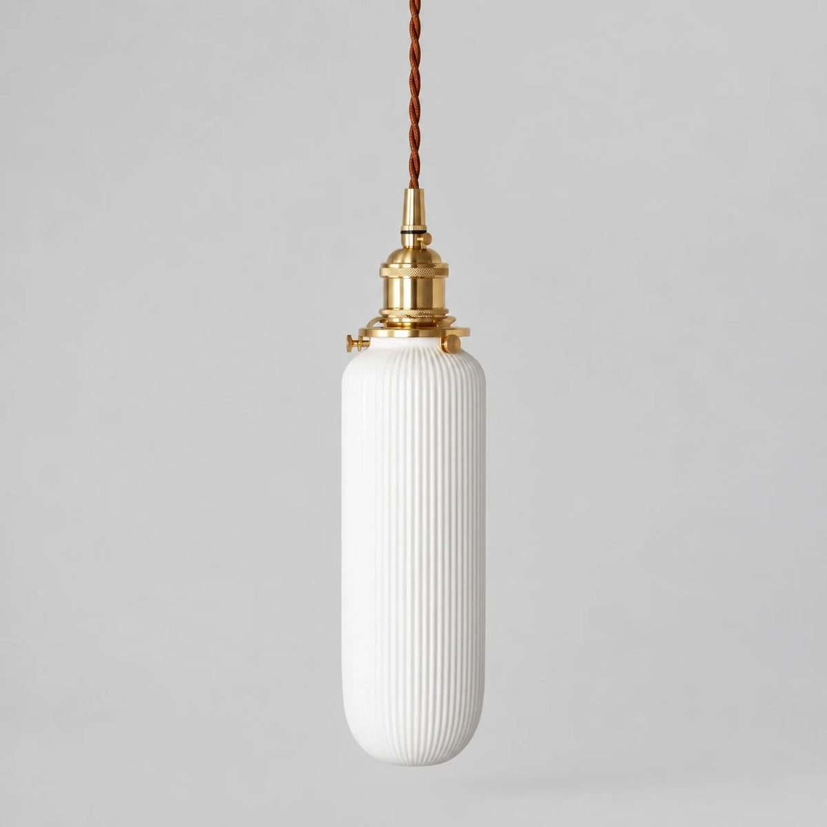 Vintage Brass Pleated Ceramic Pendant Light
