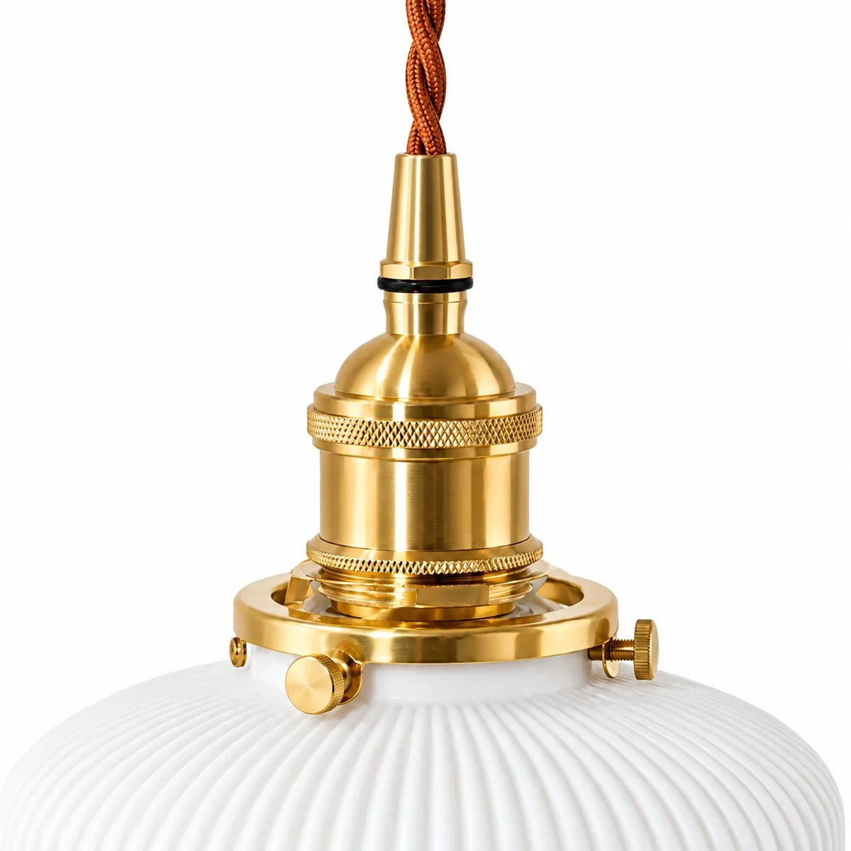 Vintage Brass Pleated Ceramic Pendant Light