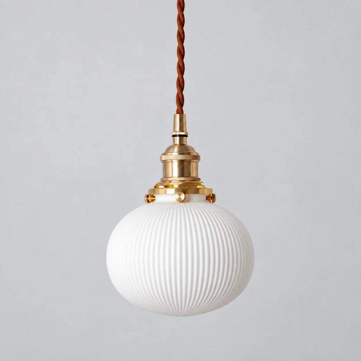 Vintage Brass Pleated Ceramic Pendant Light