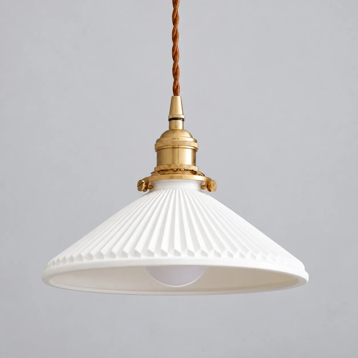 Vintage Brass Pleated Ceramic Pendant Light