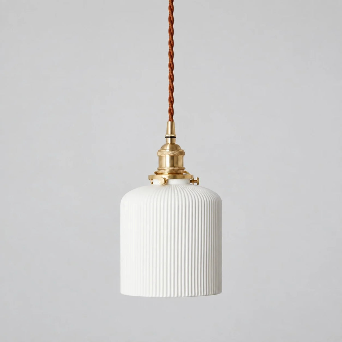 Vintage Brass Pleated Ceramic Pendant Light