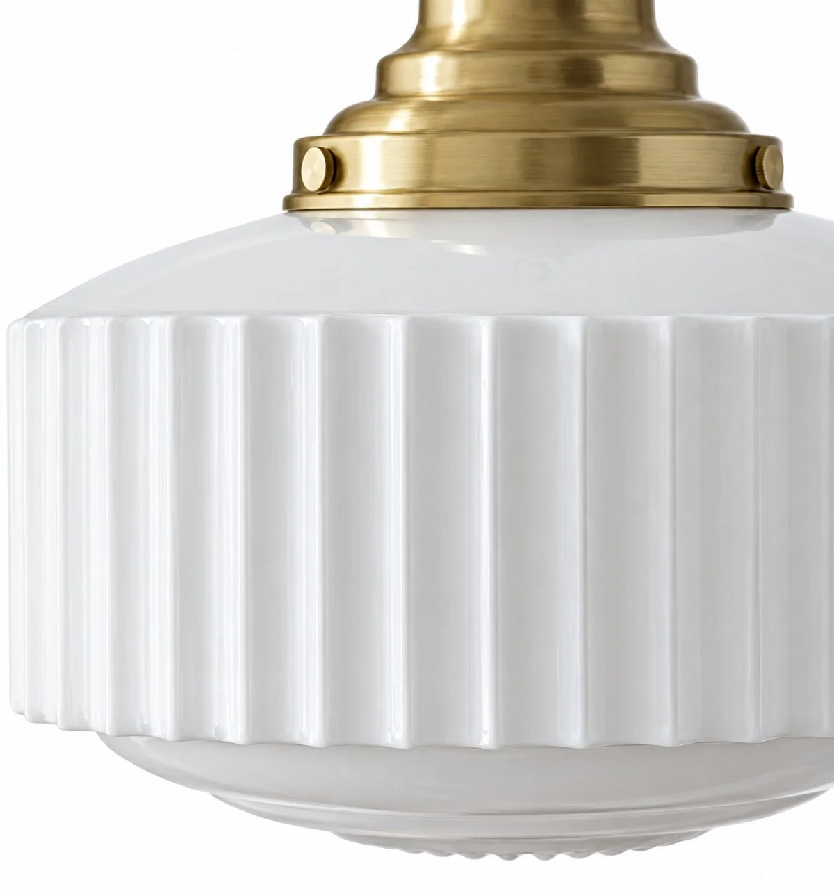 Vintage Brass Ribbed Glass Pendant Light