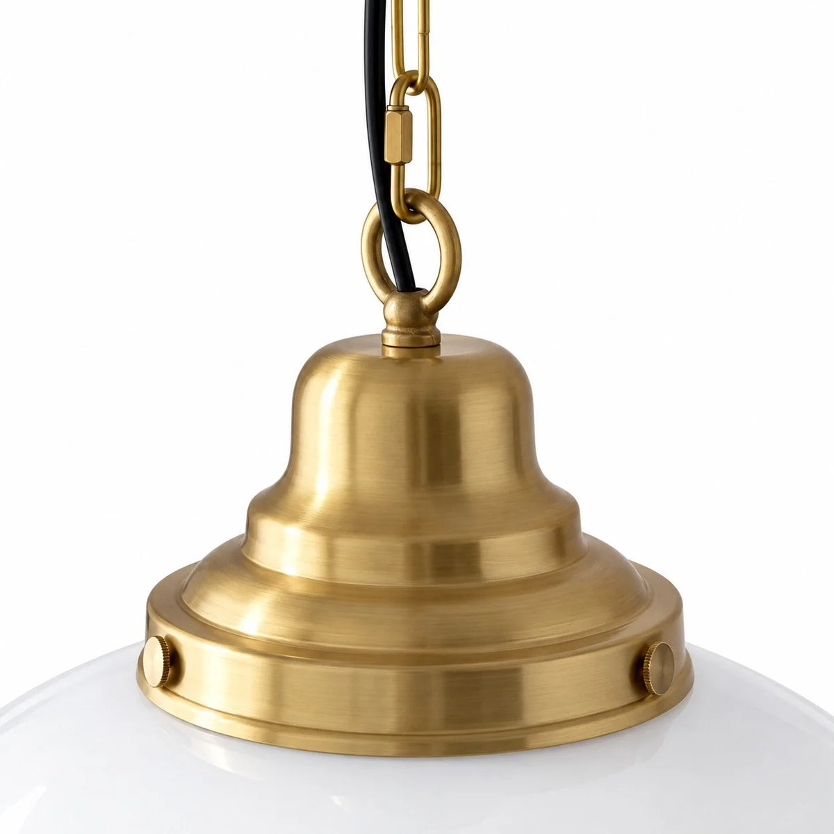 Vintage Brass Ribbed Glass Pendant Light
