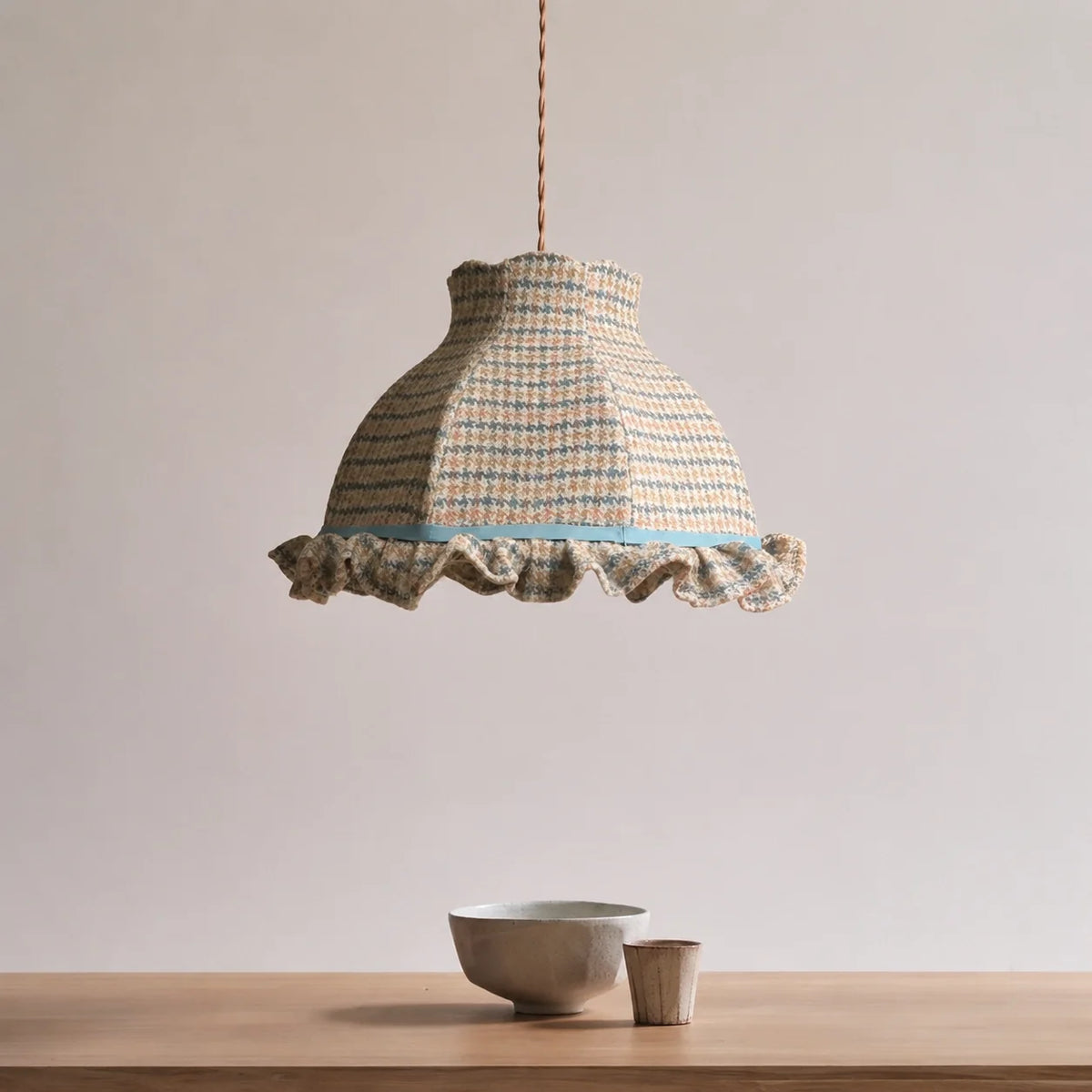 Vintage Cottage Checked Fabric Pendant Light