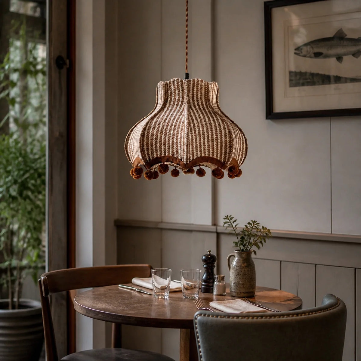 Vintage Cottage Checked Fabric Pendant Light