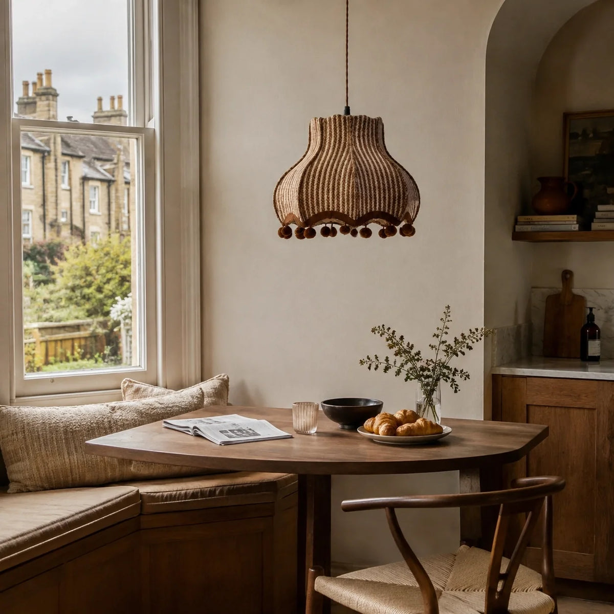Vintage Cottage Checked Fabric Pendant Light