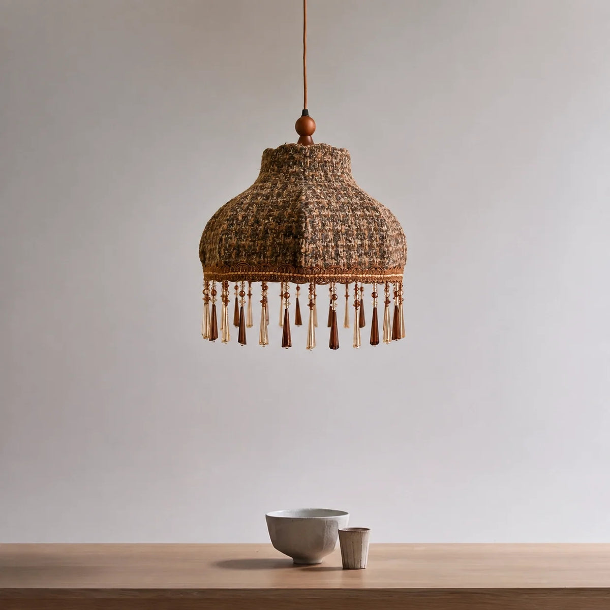 Vintage Cottage Checked Fabric Pendant Light