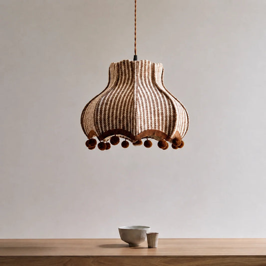 Vintage Cottage Checked Fabric Pendant Light