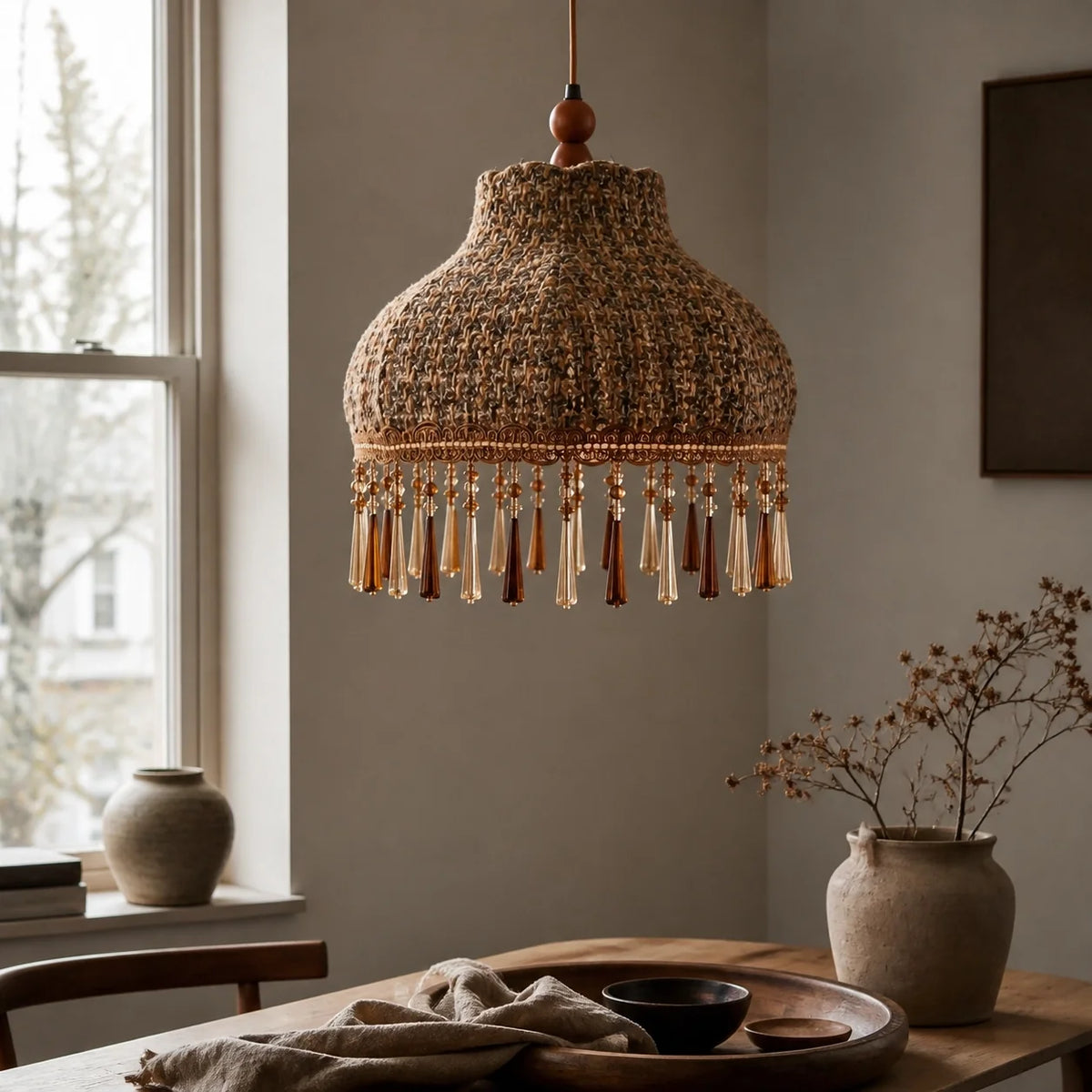 Vintage Cottage Checked Fabric Pendant Light