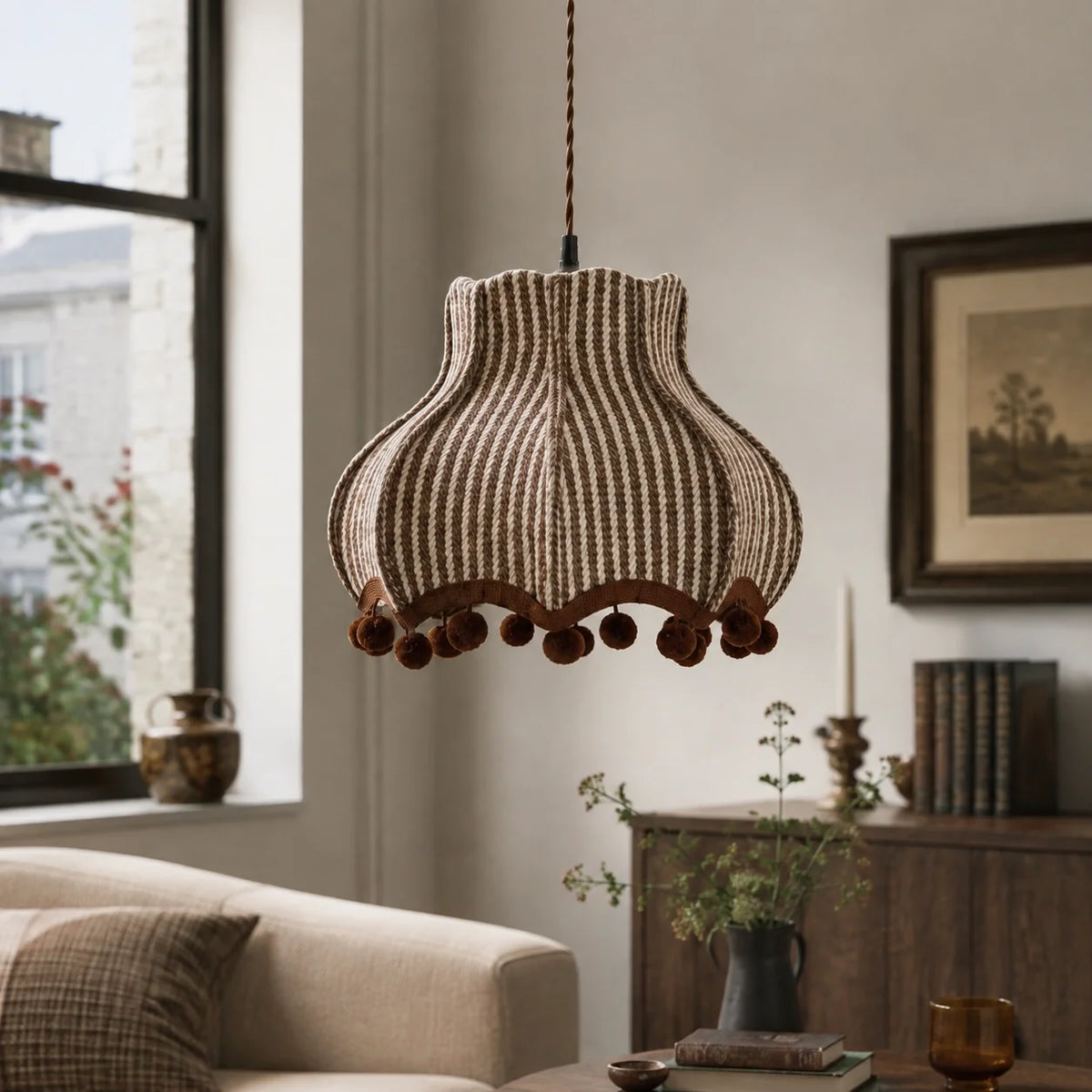 Vintage Cottage Checked Fabric Pendant Light