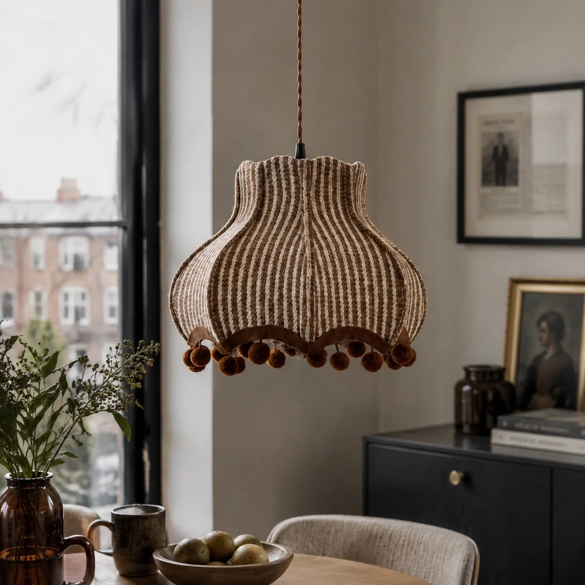 Vintage Cottage Checked Fabric Pendant Light
