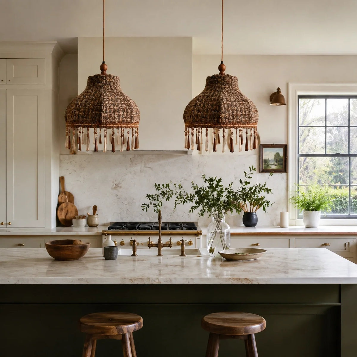 Vintage Cottage Checked Fabric Pendant Light