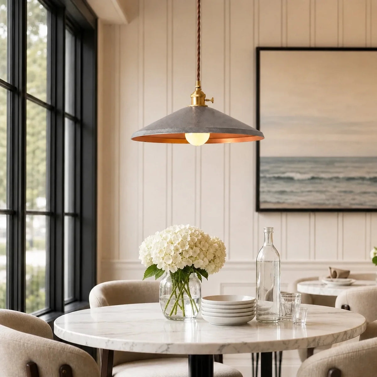 Vintage Distressed Metal Cone Pendant Light