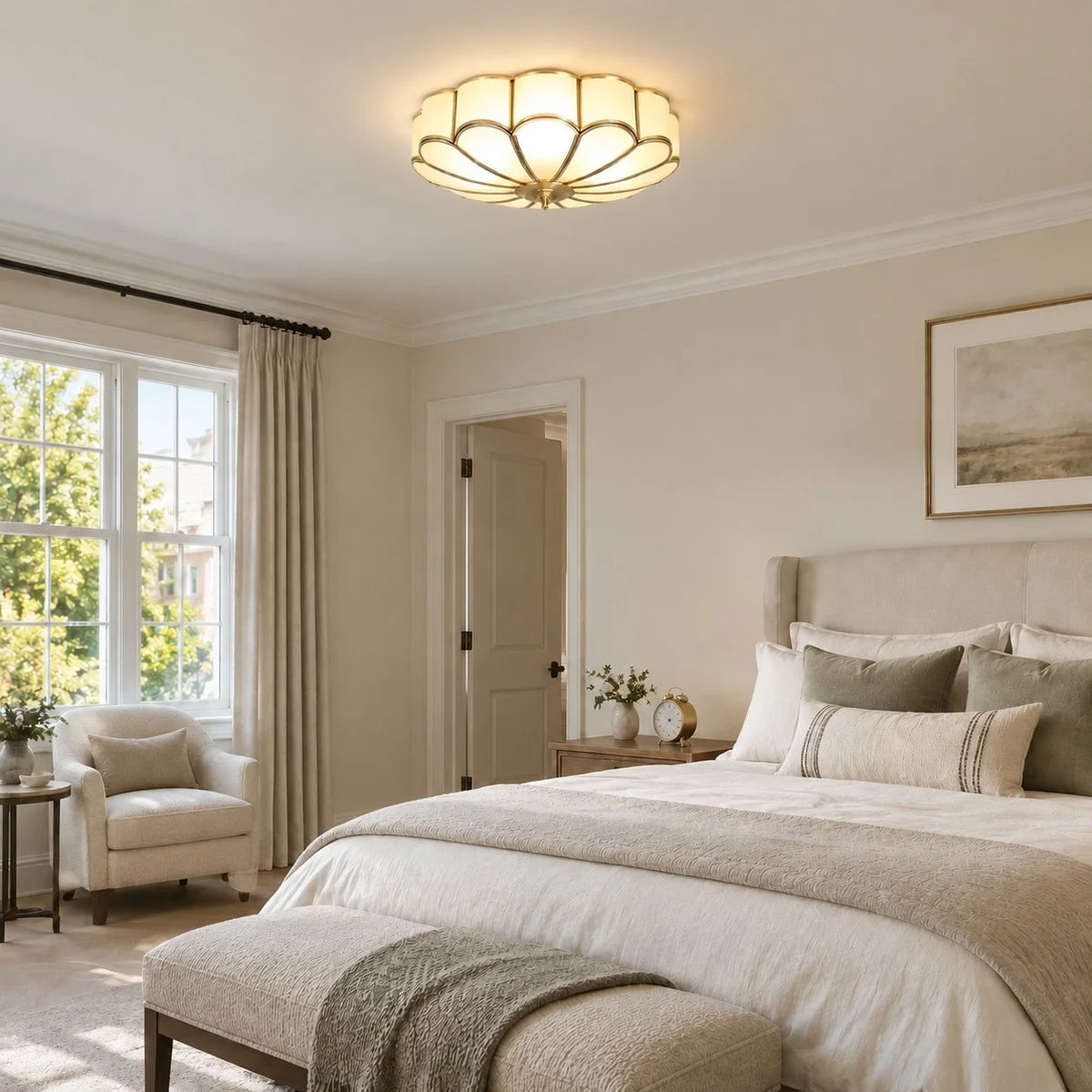 Modern Classic Art Deco Gold Flower Flush Ceiling Light