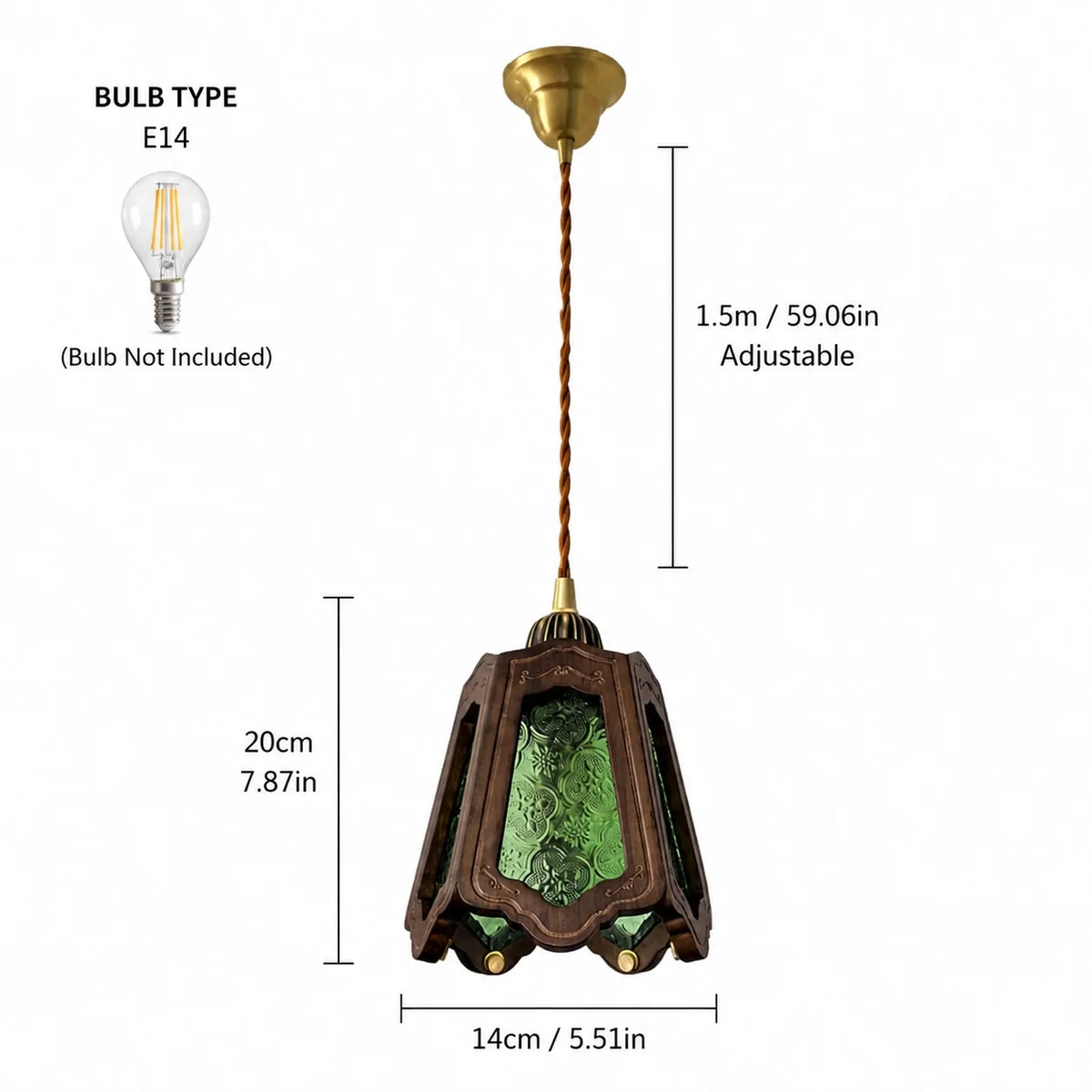 Vintage Embossed Glass Carved Wood Lantern Pendant Light