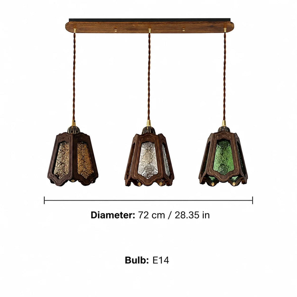 Vintage Embossed Glass Carved Wood Lantern Pendant Light