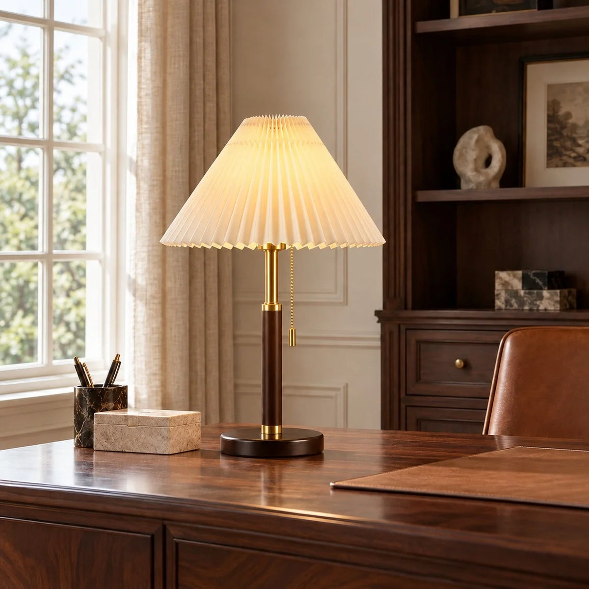 Vintage Fabric Table Lamp with Wooden Base