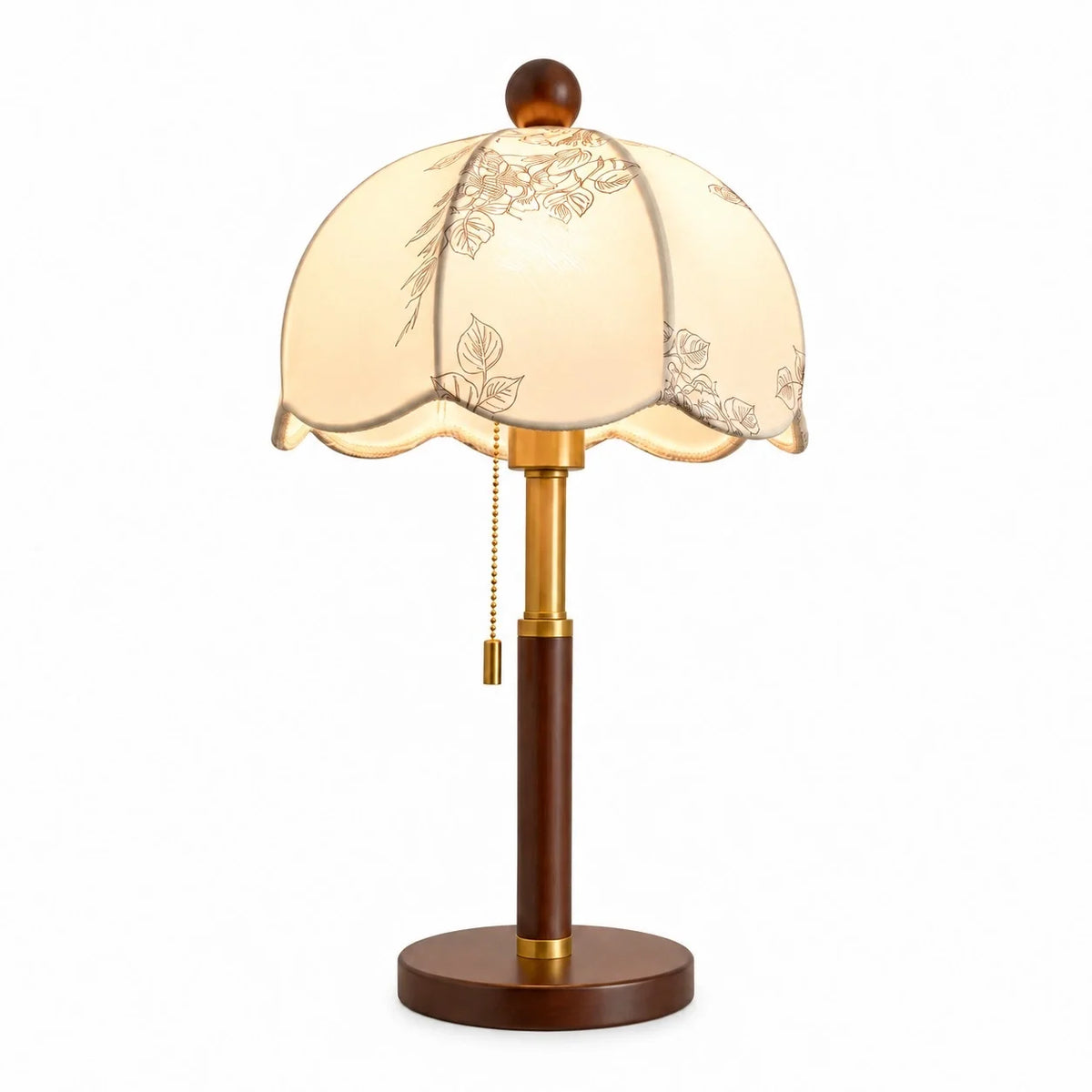 Vintage Fabric Table Lamp with Wooden Base