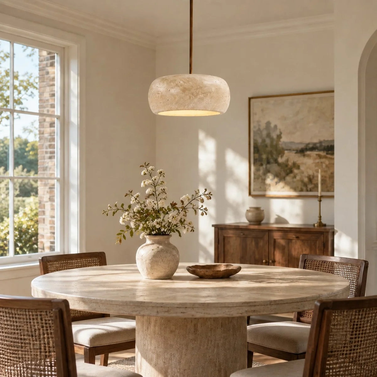 Vintage Faux Travertine Cream Pendant Light