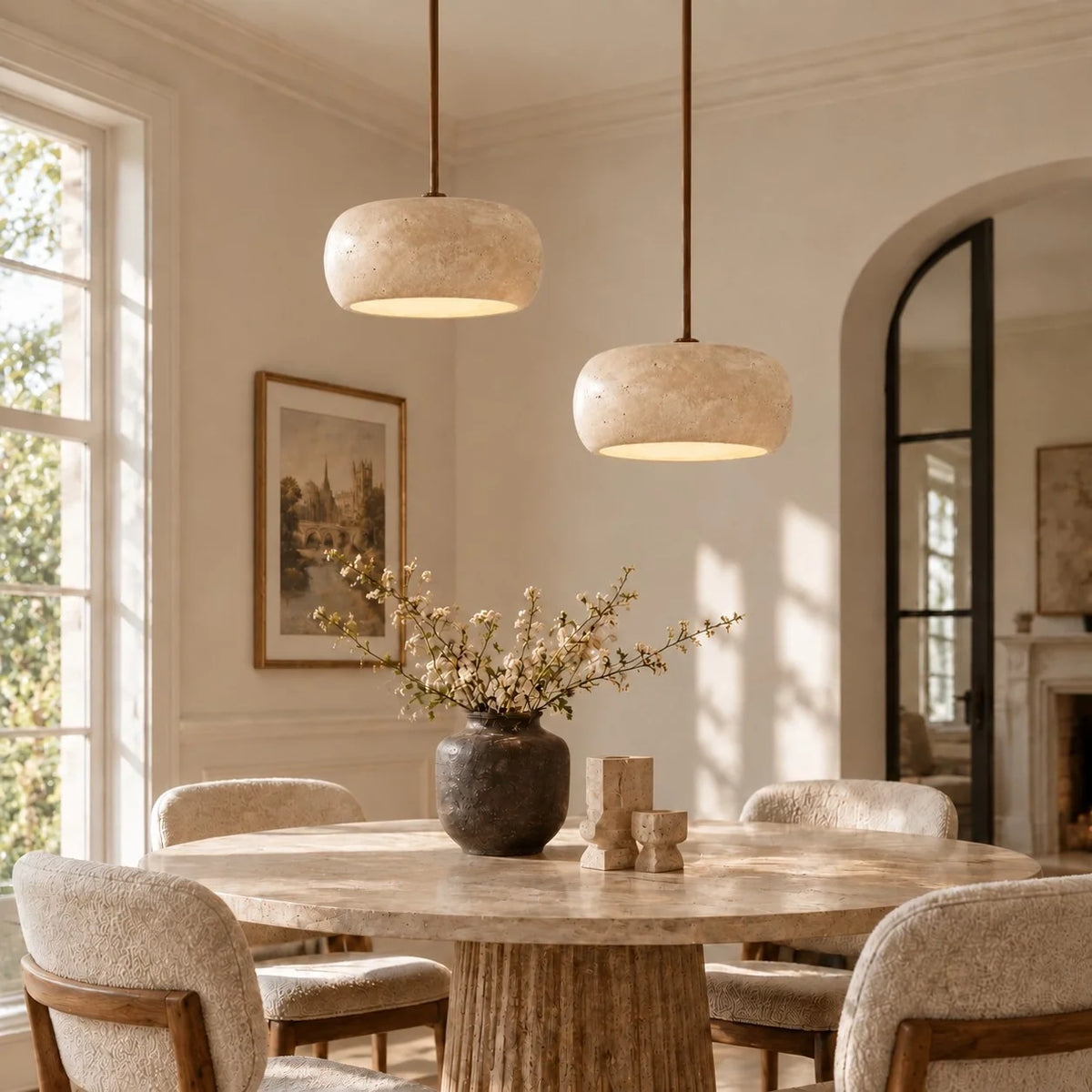 Vintage Faux Travertine Cream Pendant Light