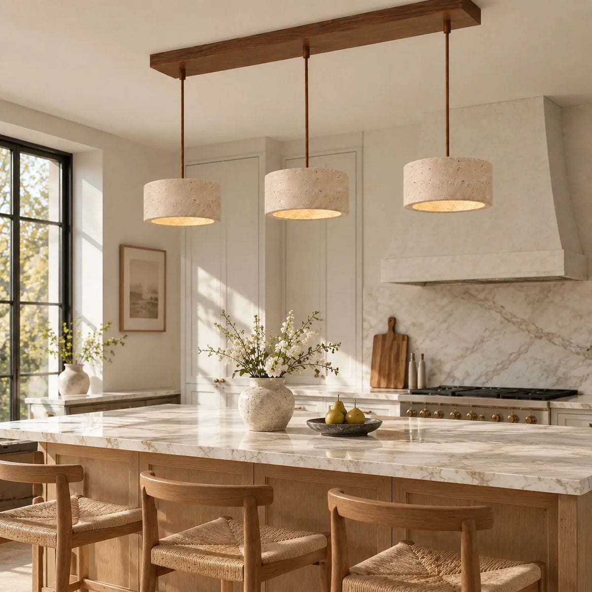 Vintage Faux Travertine Cream Pendant Light
