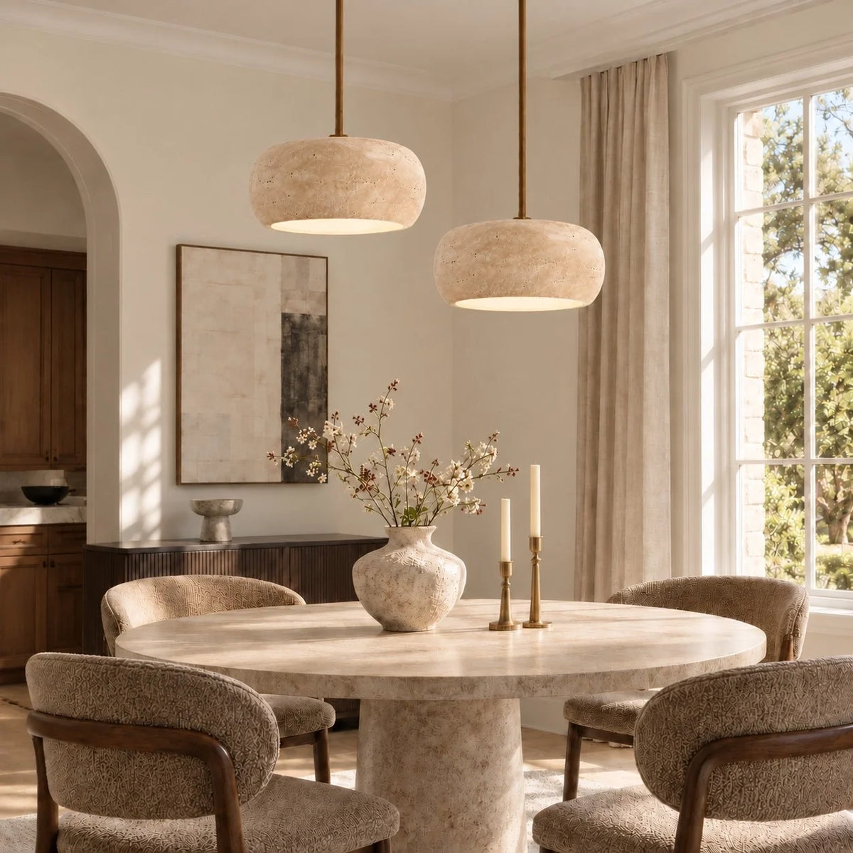 Vintage Faux Travertine Cream Pendant Light