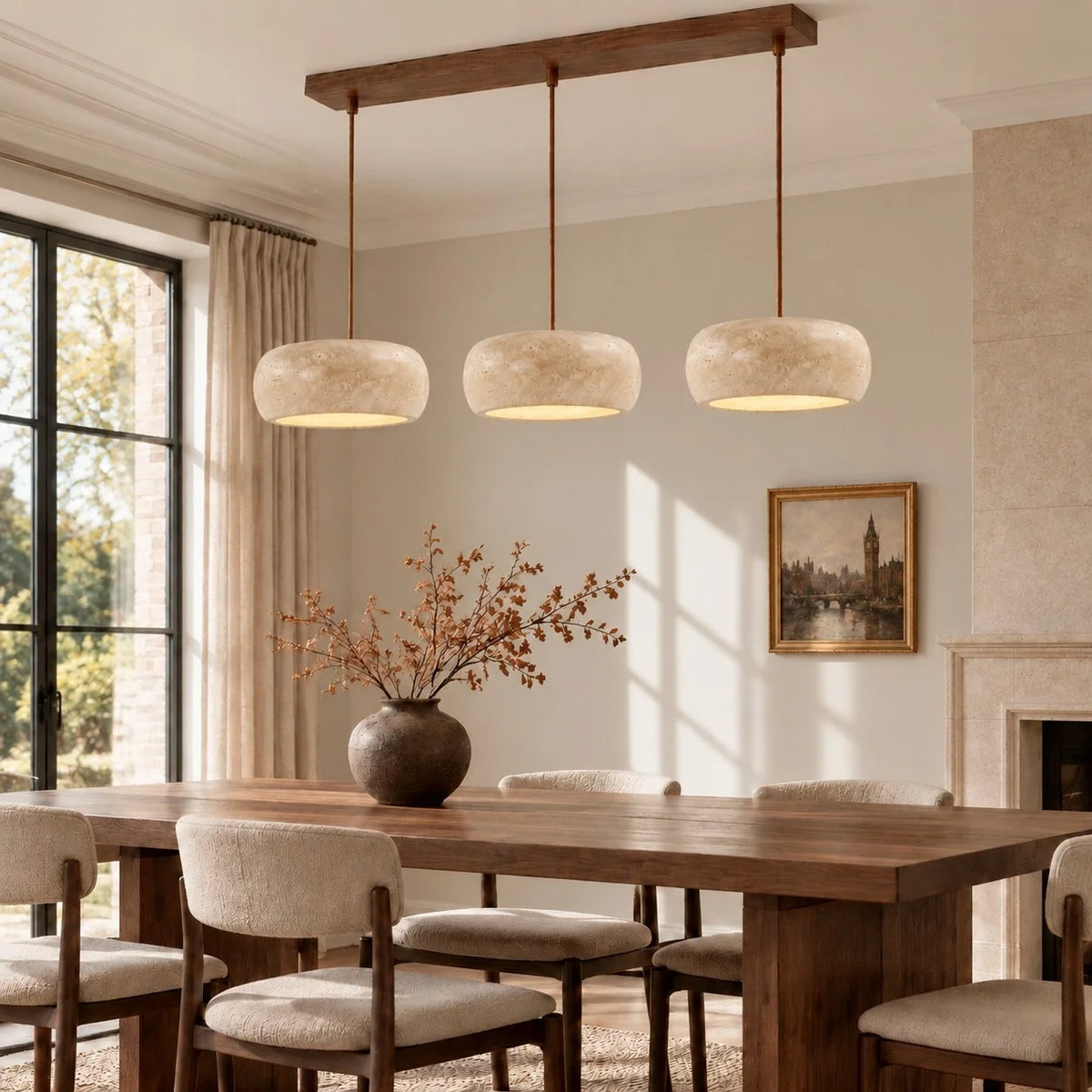Vintage Faux Travertine Cream Pendant Light