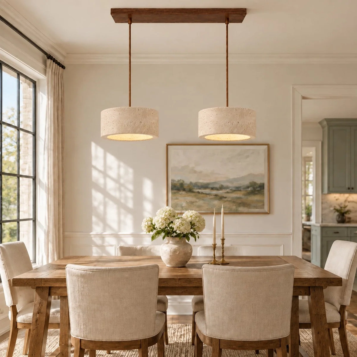 Vintage Faux Travertine Cream Pendant Light